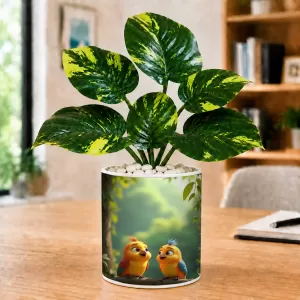 Artificial Tree Ceramic Photo Pot With White Stones 3x4 Inch (F166090)