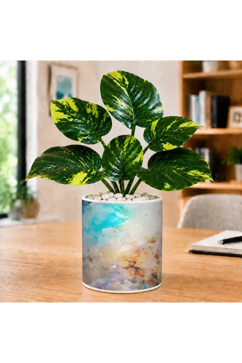 Artificial Tree Ceramic Photo Pot With White Stones 3x4 Inch (F166091)