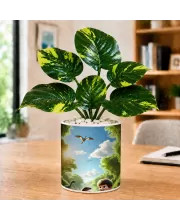 Artificial Tree Ceramic Photo Pot With White Stones 3x4 Inch (F166092)