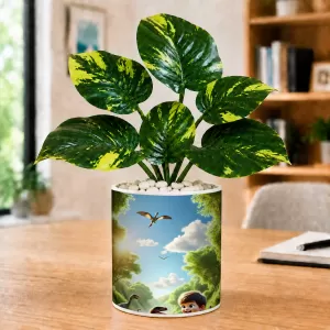Artificial Tree Ceramic Photo Pot With White Stones 3x4 Inch (F166092)