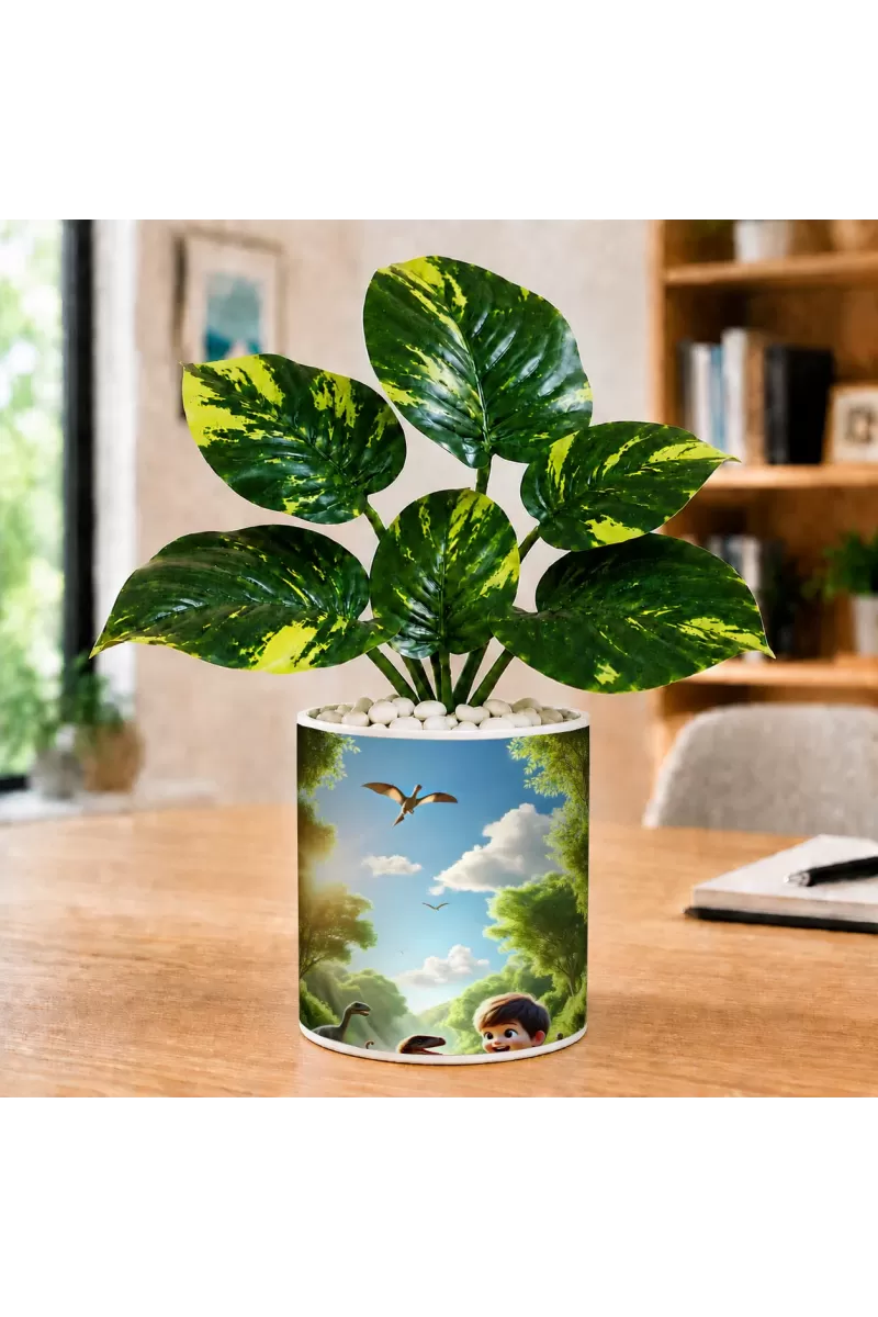 Artificial Tree Ceramic Photo Pot With White Stones 3x4 Inch (F166092)