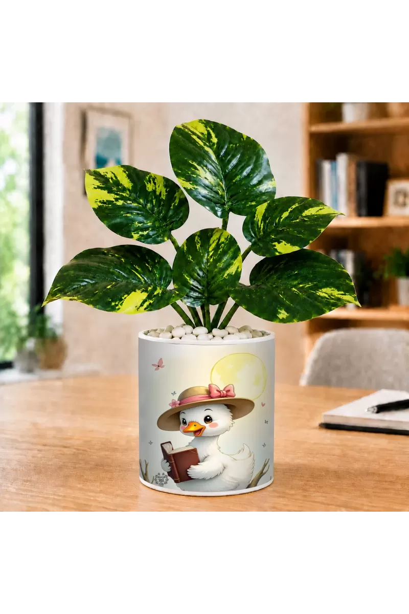 Artificial Tree Ceramic Photo Pot With White Stones 3x4 Inch (F166093)