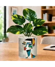 Artificial Tree Ceramic Photo Pot With White Stones 3x4 Inch (F166095)