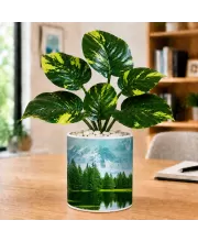 Artificial Tree Ceramic Photo Pot With White Stones 3x4 Inch (F166099)