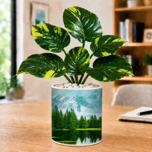 Artificial Tree Ceramic Photo Pot With White Stones 3x4 Inch (F166099)