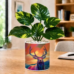 Artificial Tree Ceramic Photo Pot With White Stones 3x4 Inch (F166101)