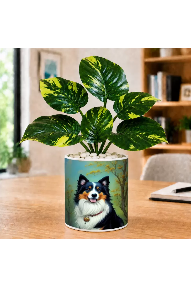 Artificial Tree Ceramic Photo Pot With White Stones 3x4 Inch (F166102)