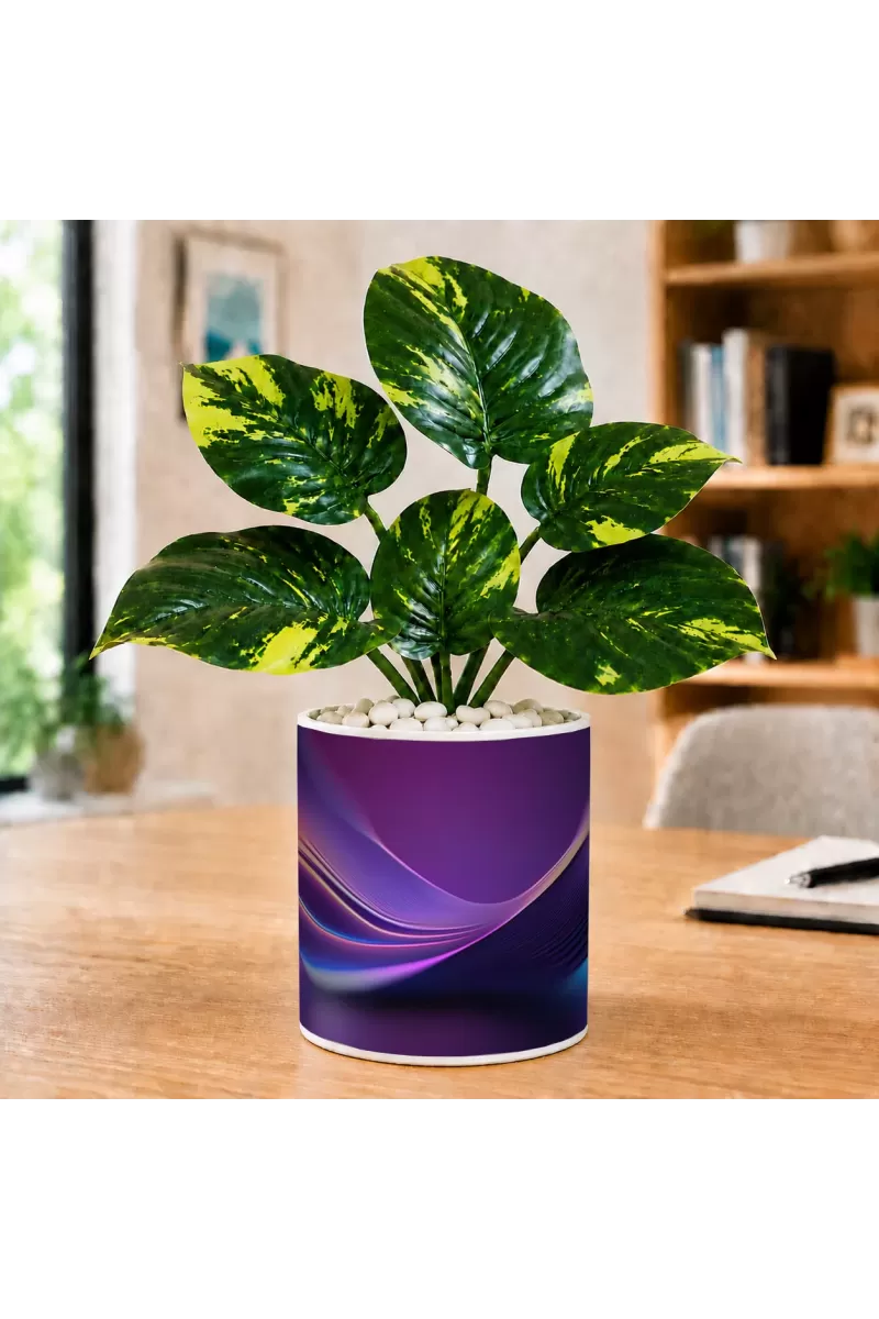 Artificial Tree Ceramic Photo Pot With White Stones 3x4 Inch (F166105)