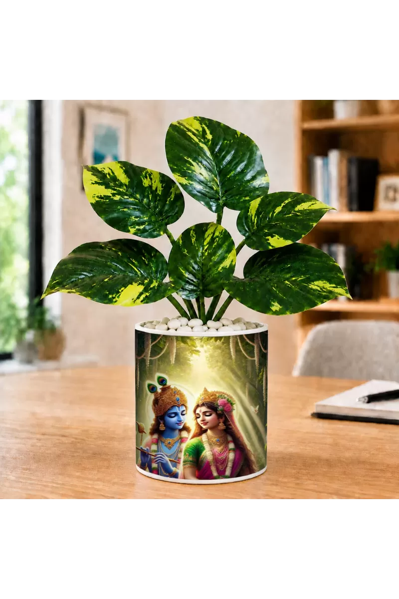 Artificial Tree Ceramic Photo Pot With White Stones 3x4 Inch (F166106)