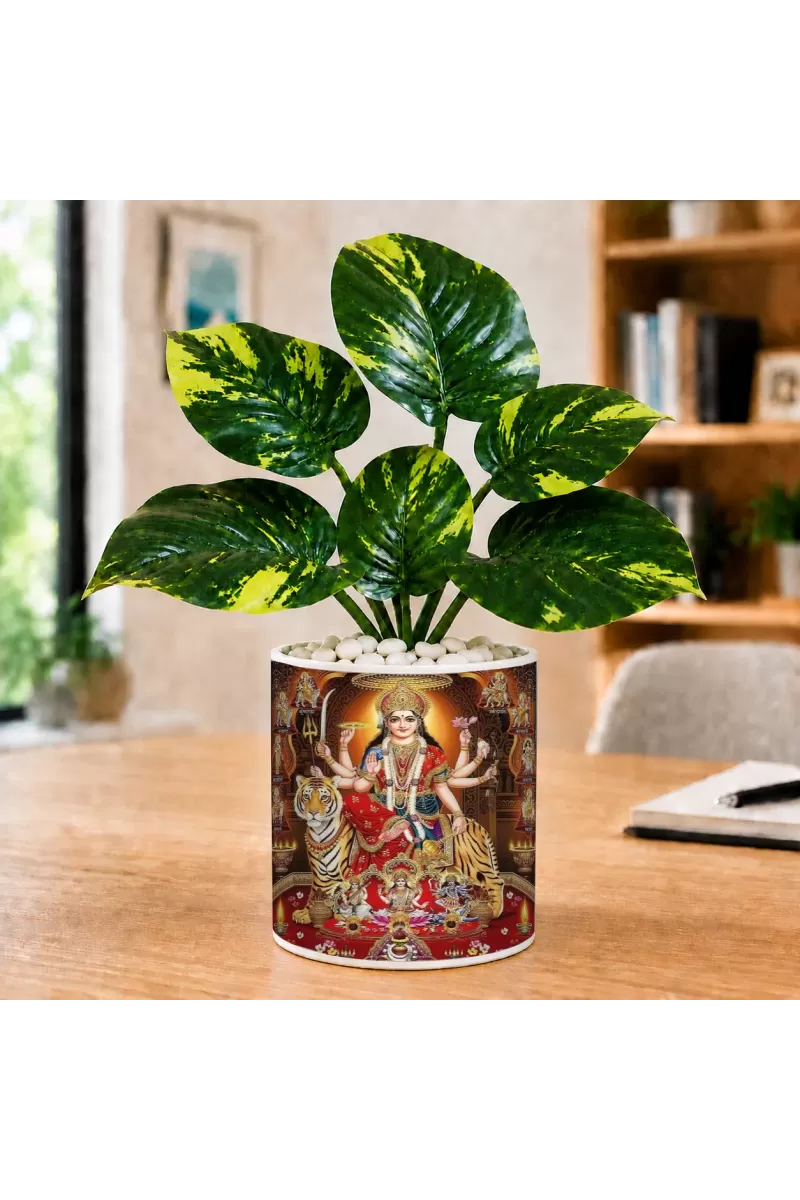 Artificial Tree Ceramic Photo Pot With White Stones 3x4 Inch (F166107)