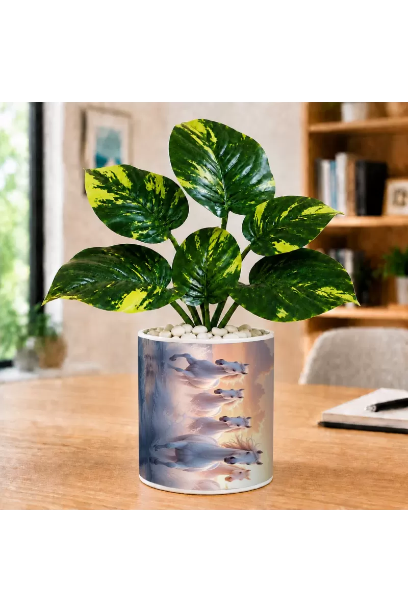 Artificial Tree Ceramic Photo Pot With White Stones 3x4 Inch (F166110)