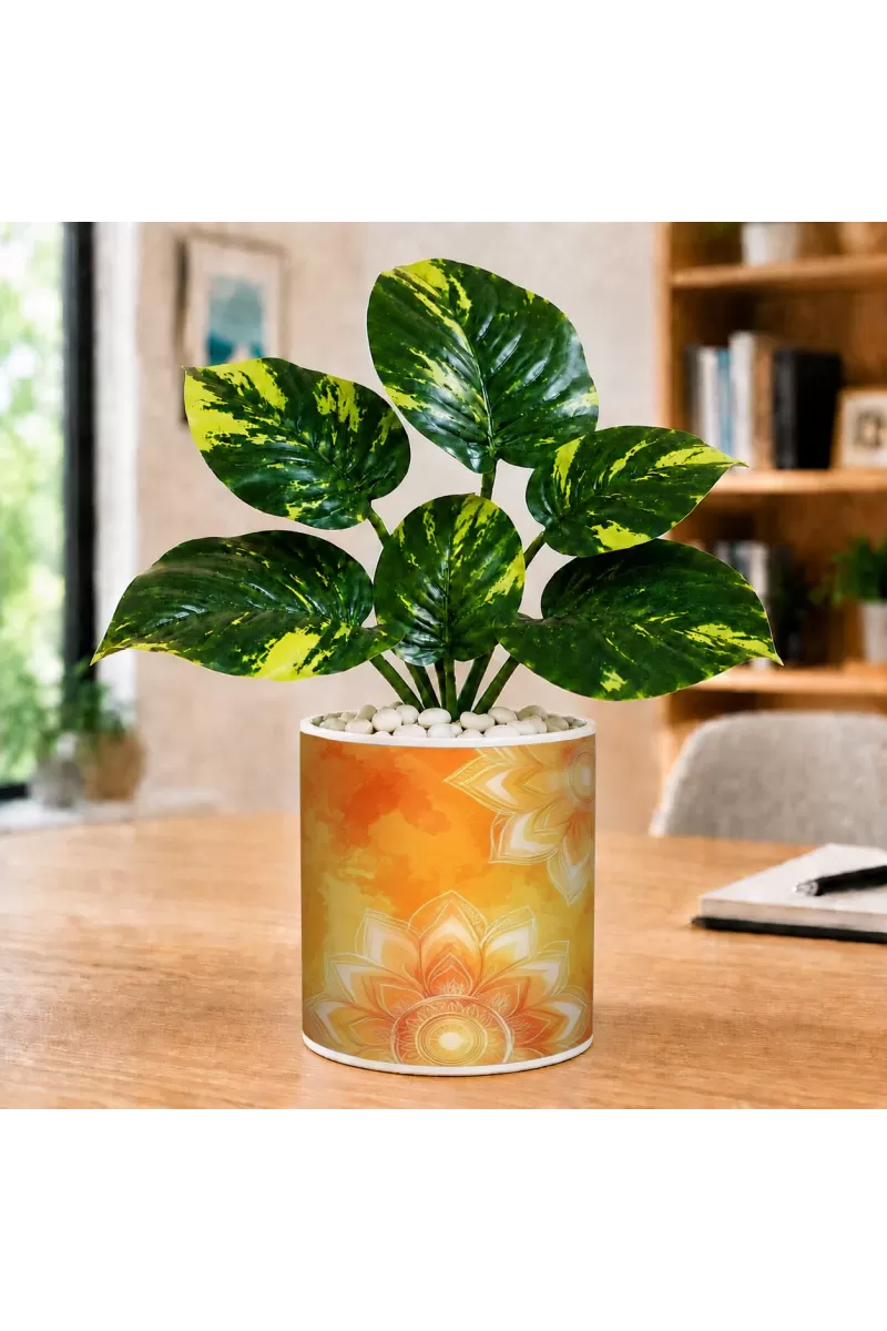 Artificial Tree Ceramic Photo Pot With White Stones 3x4 Inch (F166111)