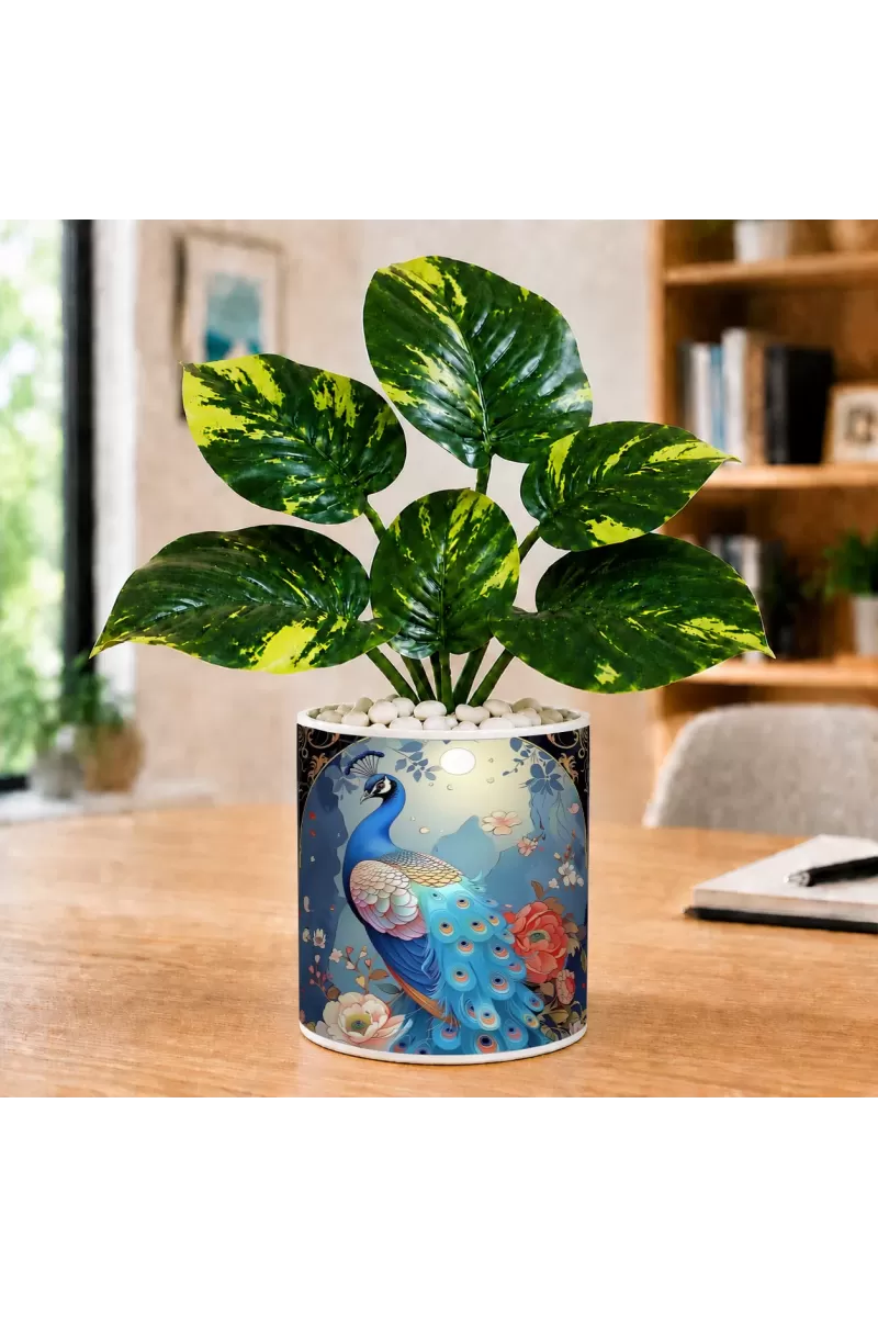 Artificial Tree Ceramic Photo Pot With White Stones 3x4 Inch (F166114)