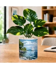 Artificial Tree Ceramic Photo Pot With White Stones 3x4 Inch (F166116)