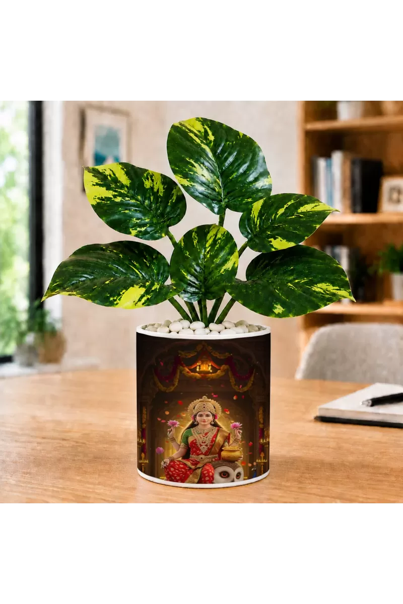 Artificial Tree Ceramic Photo Pot With White Stones 3x4 Inch (F166119)