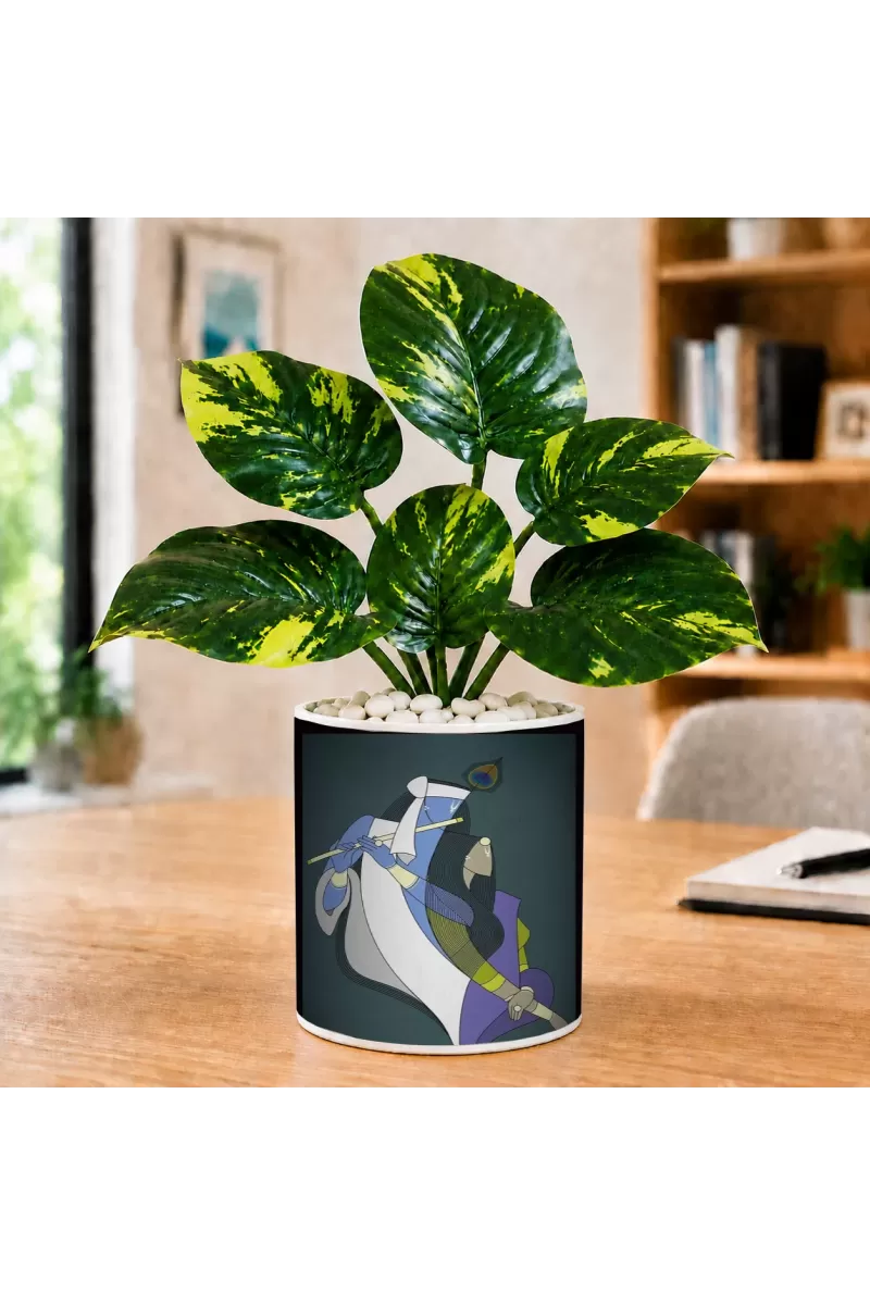 Artificial Tree Ceramic Photo Pot With White Stones 3x4 Inch (F166122)