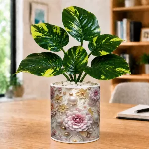 Artificial Tree Ceramic Photo Pot With White Stones 3x4 Inch (F166124)