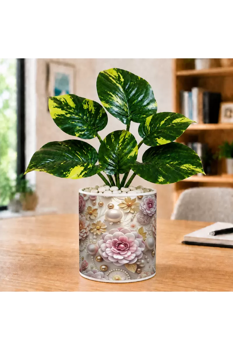 Artificial Tree Ceramic Photo Pot With White Stones 3x4 Inch (F166124)