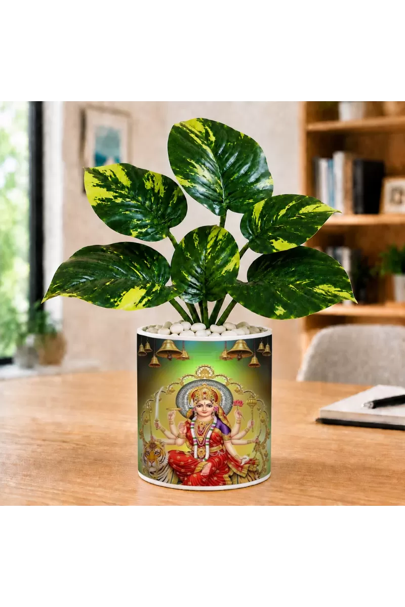 Artificial Tree Ceramic Photo Pot With White Stones 3x4 Inch (F166127)