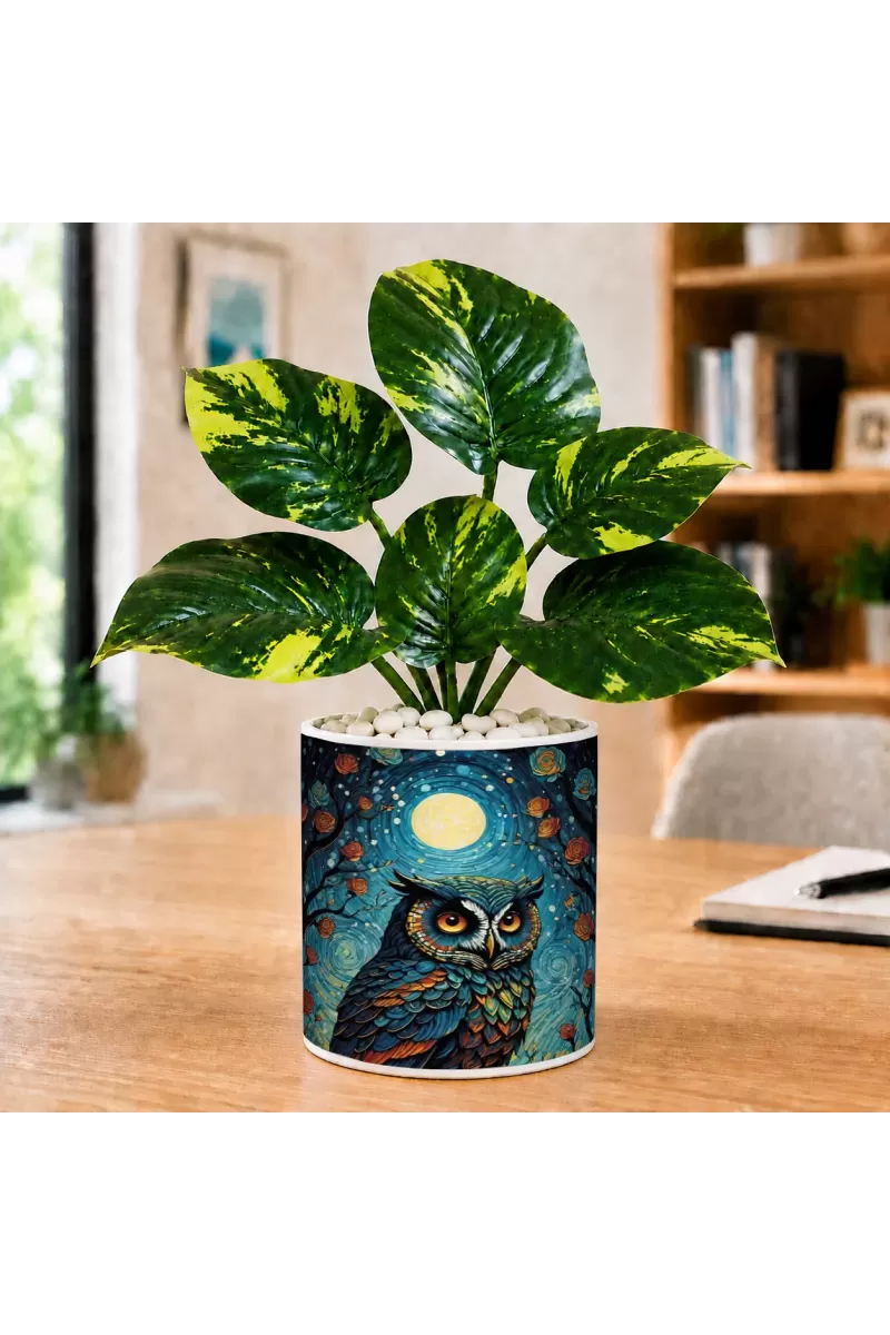 Artificial Tree Ceramic Photo Pot With White Stones 3x4 Inch (F166130)