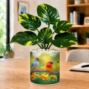 Artificial Tree Ceramic Photo Pot With White Stones 3x4 Inch (F166134)
