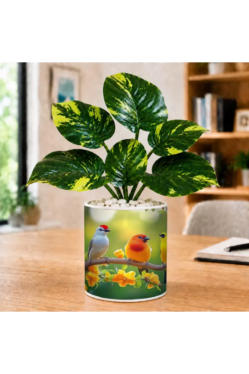 Artificial Tree Ceramic Photo Pot With White Stones 3x4 Inch (F166134)