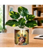 Artificial Tree Ceramic Photo Pot With White Stones 3x4 Inch (F166137)