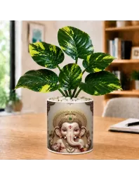 Artificial Tree Ceramic Photo Pot With White Stones 3x4 Inch (F166139)