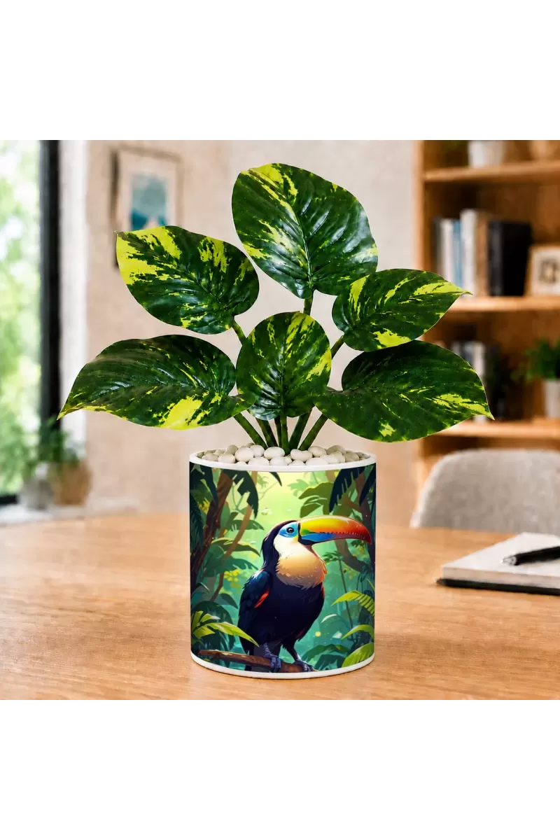 Artificial Tree Ceramic Photo Pot With White Stones 3x4 Inch (F166142)