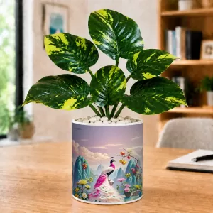 Artificial Tree Ceramic Photo Pot With White Stones 3x4 Inch (F166147)