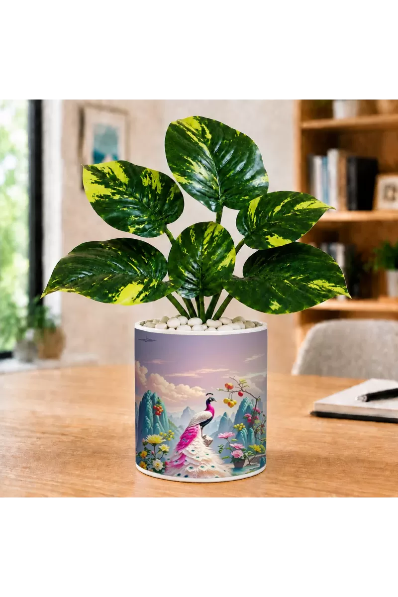 Artificial Tree Ceramic Photo Pot With White Stones 3x4 Inch (F166147)