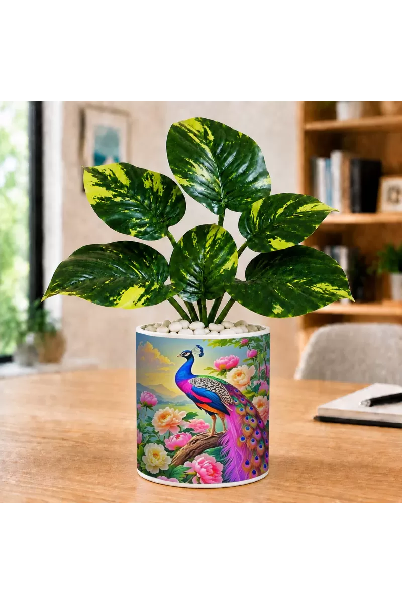 Artificial Tree Ceramic Photo Pot With White Stones 3x4 Inch (F166149)