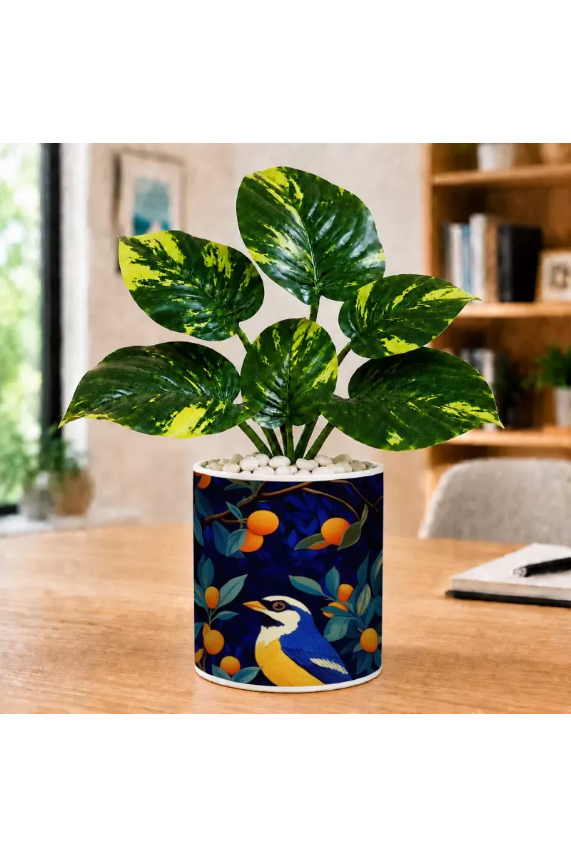 Artificial Tree Ceramic Photo Pot With White Stones 3x4 Inch (F166150)
