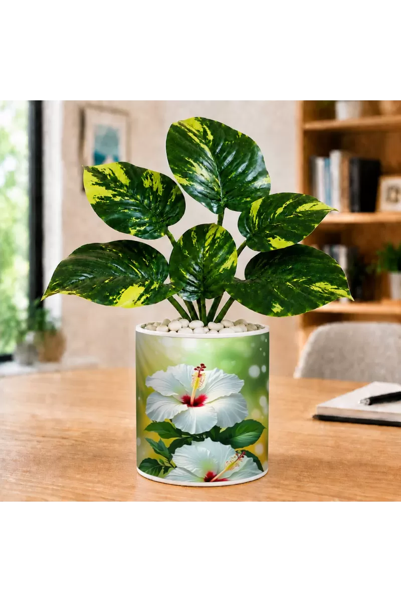 Artificial Tree Ceramic Photo Pot With White Stones 3x4 Inch (F166152)