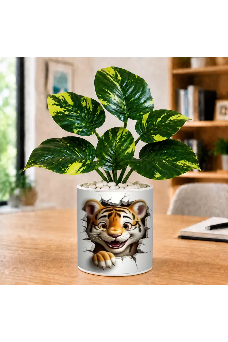 Artificial Tree Ceramic Photo Pot With White Stones 3x4 Inch (F166154)