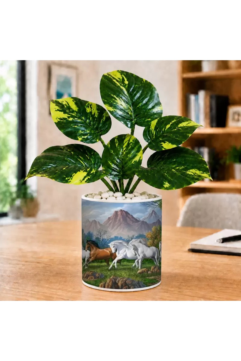 Artificial Tree Ceramic Photo Pot With White Stones 3x4 Inch (F166156)