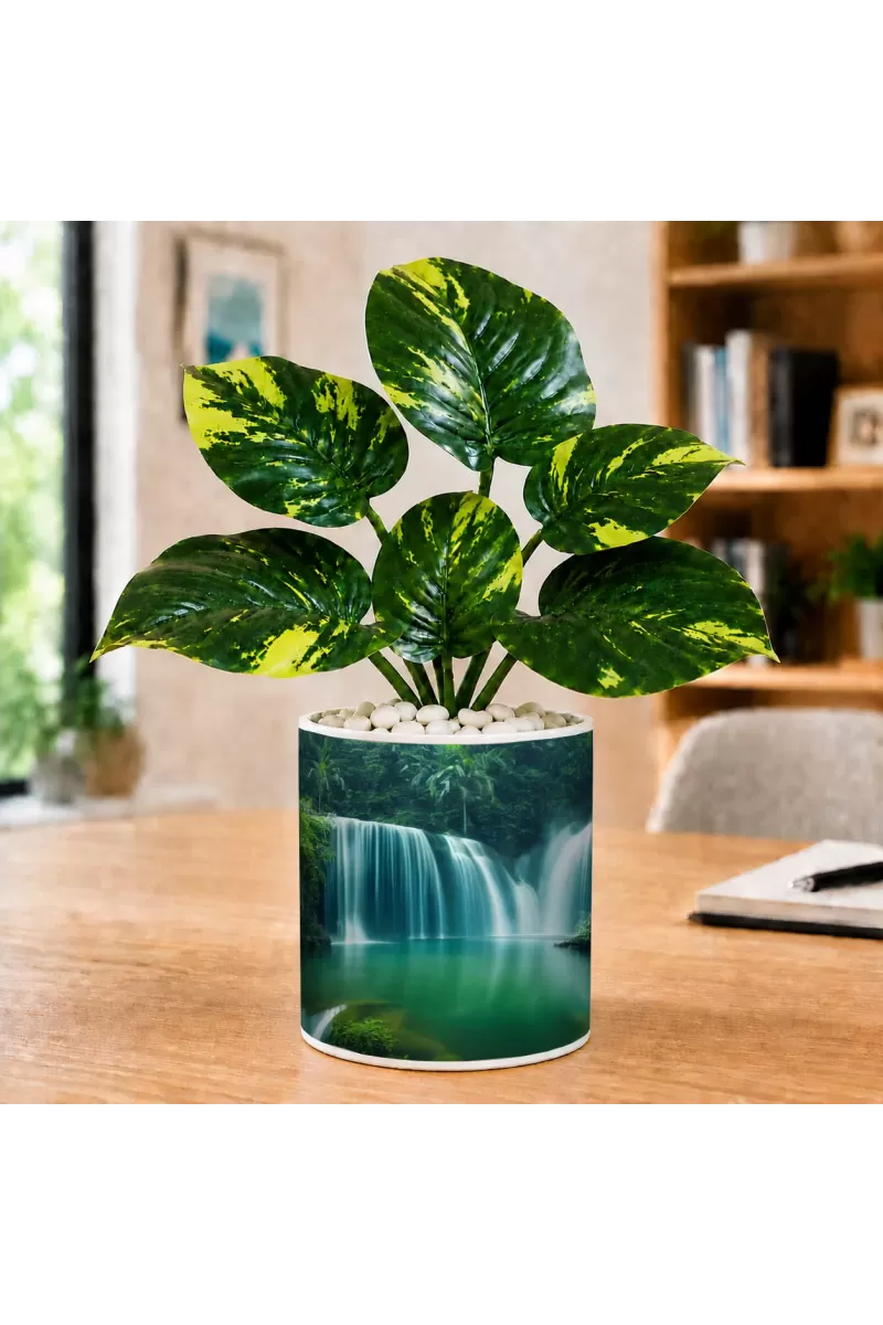Artificial Tree Ceramic Photo Pot With White Stones 3x4 Inch (F166160)
