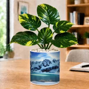 Artificial Tree Ceramic Photo Pot With White Stones 3x4 Inch (F166161)