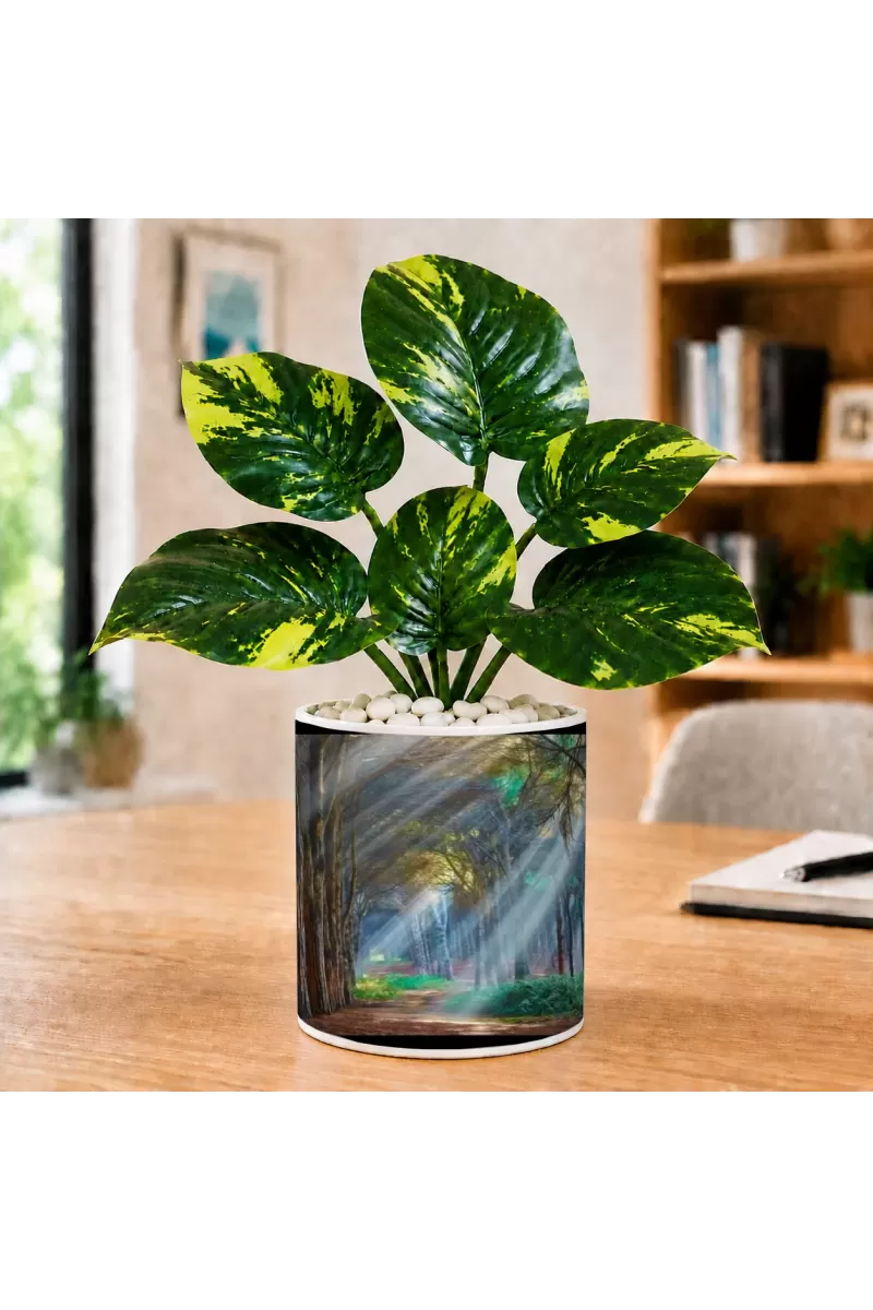 Artificial Tree Ceramic Photo Pot With White Stones 3x4 Inch (F166163)