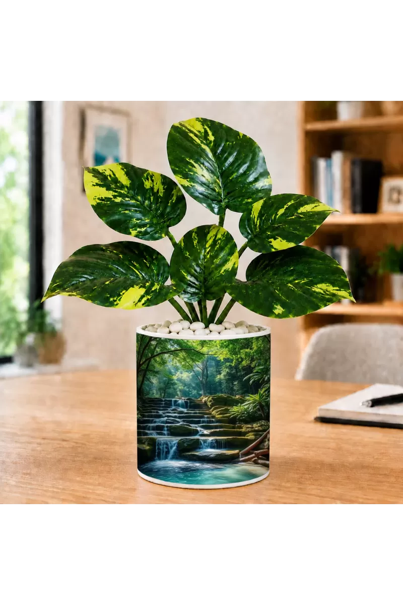 Artificial Tree Ceramic Photo Pot With White Stones 3x4 Inch (F166164)
