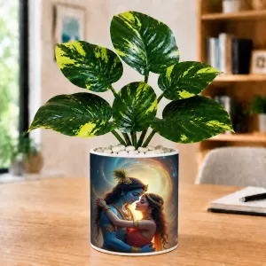 Artificial Tree Ceramic Photo Pot With White Stones 3x4 Inch (F166167)