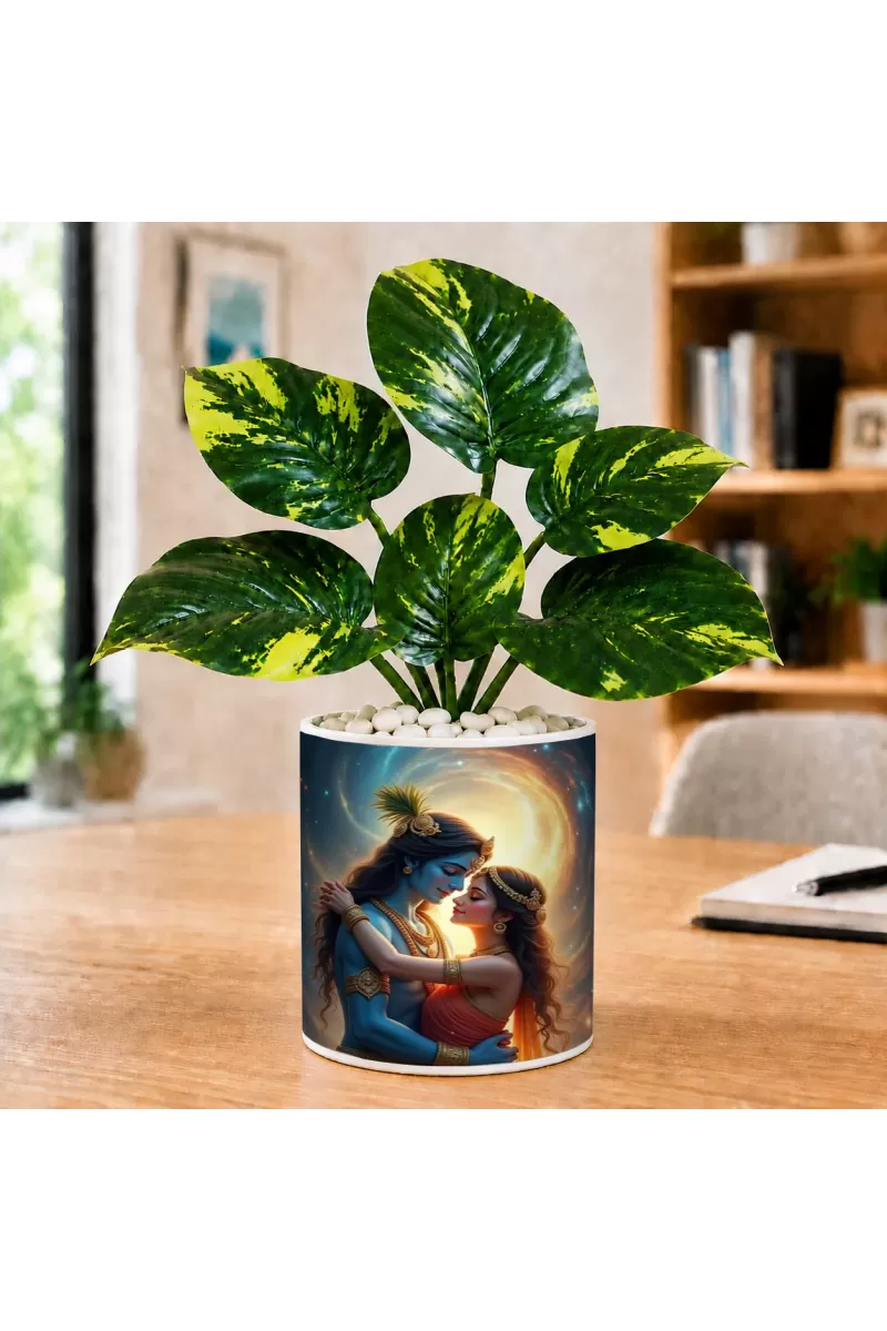 Artificial Tree Ceramic Photo Pot With White Stones 3x4 Inch (F166167)