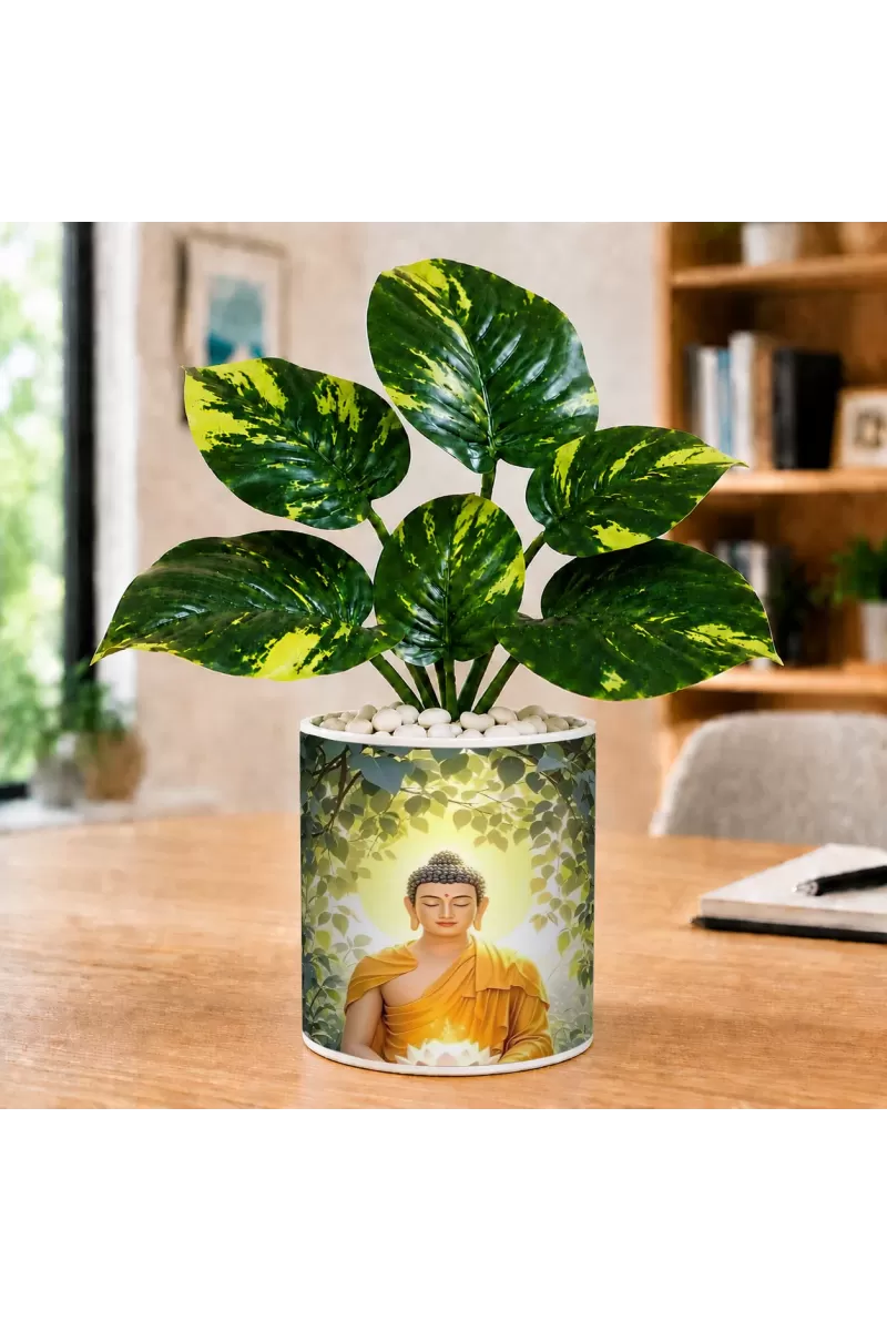 Artificial Tree Ceramic Photo Pot With White Stones 3x4 Inch (F166168)