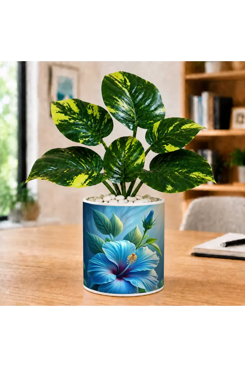 Artificial Tree Ceramic Photo Pot With White Stones 3x4 Inch (F166171)