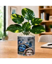 Artificial Tree Ceramic Photo Pot With White Stones 3x4 Inch (F166172)