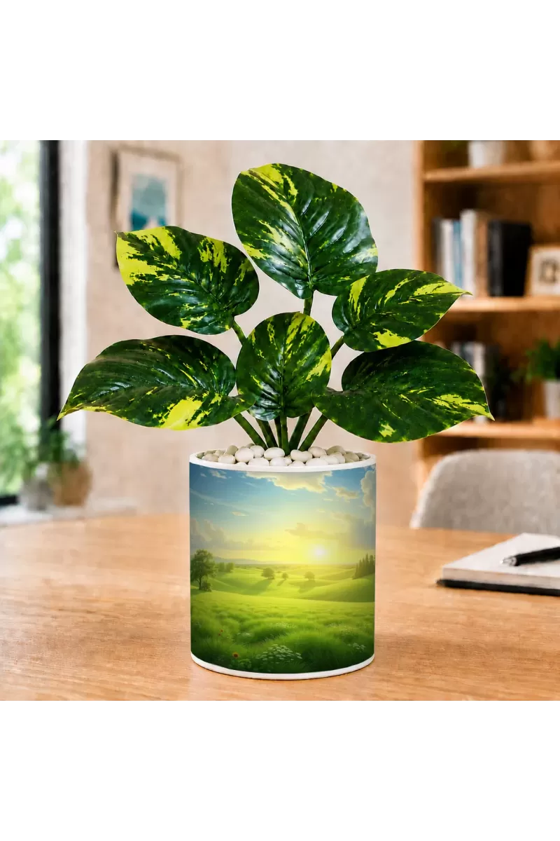 Artificial Tree Ceramic Photo Pot With White Stones 3x4 Inch (F166173)