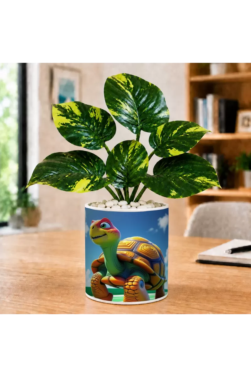 Artificial Tree Ceramic Photo Pot With White Stones 3x4 Inch (F166174)