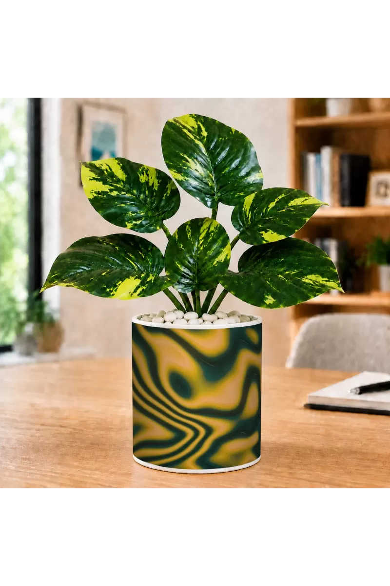 Artificial Tree Ceramic Photo Pot With White Stones 3x4 Inch (F166175)