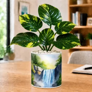 Artificial Tree Ceramic Photo Pot With White Stones 3x4 Inch (F166177)