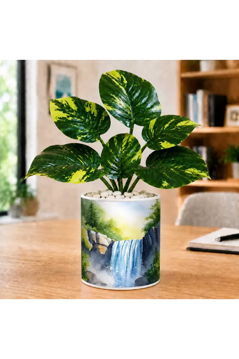 Artificial Tree Ceramic Photo Pot With White Stones 3x4 Inch (F166177)
